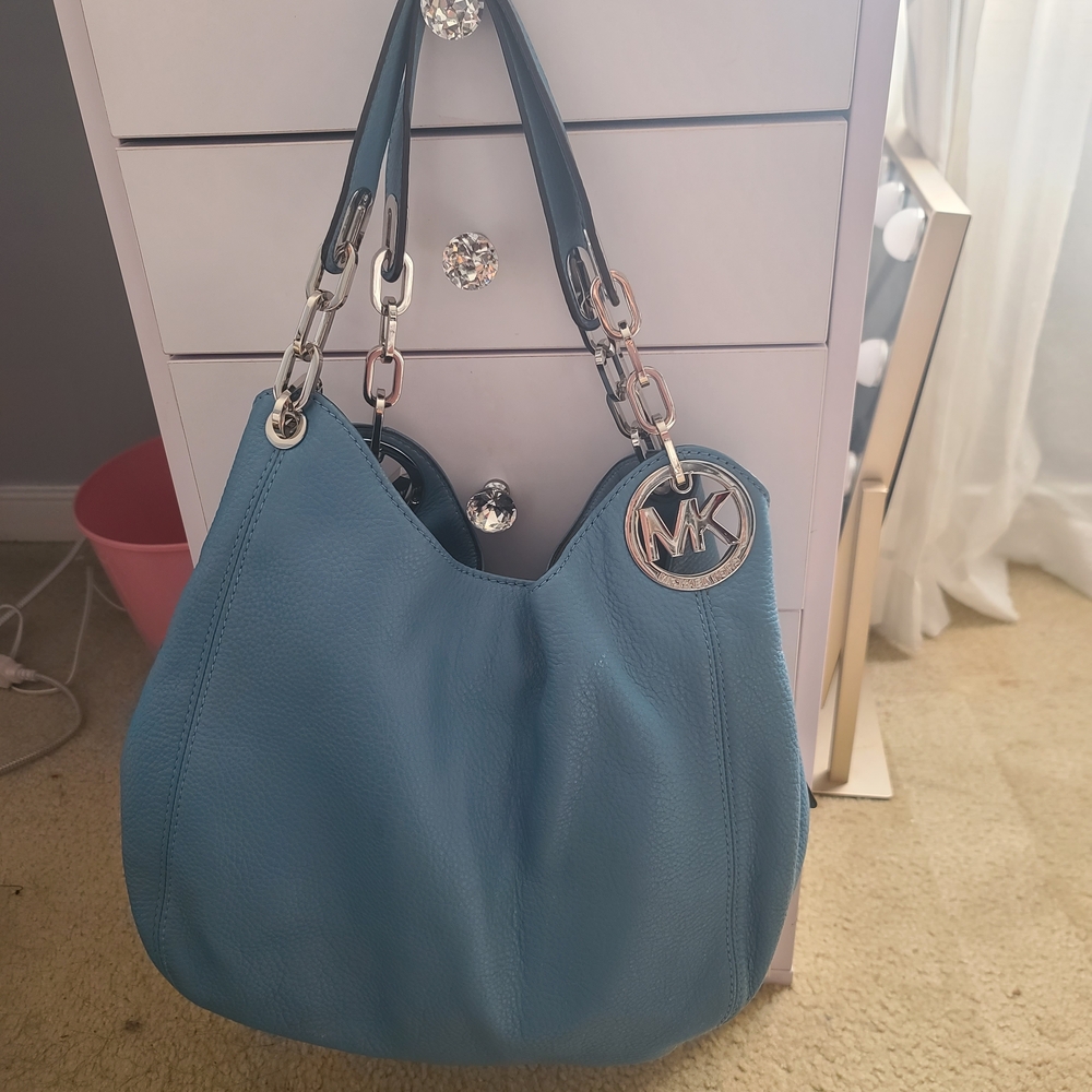 MICHAEL Michael Kors Teal Shoulder Bag with Silver Accents